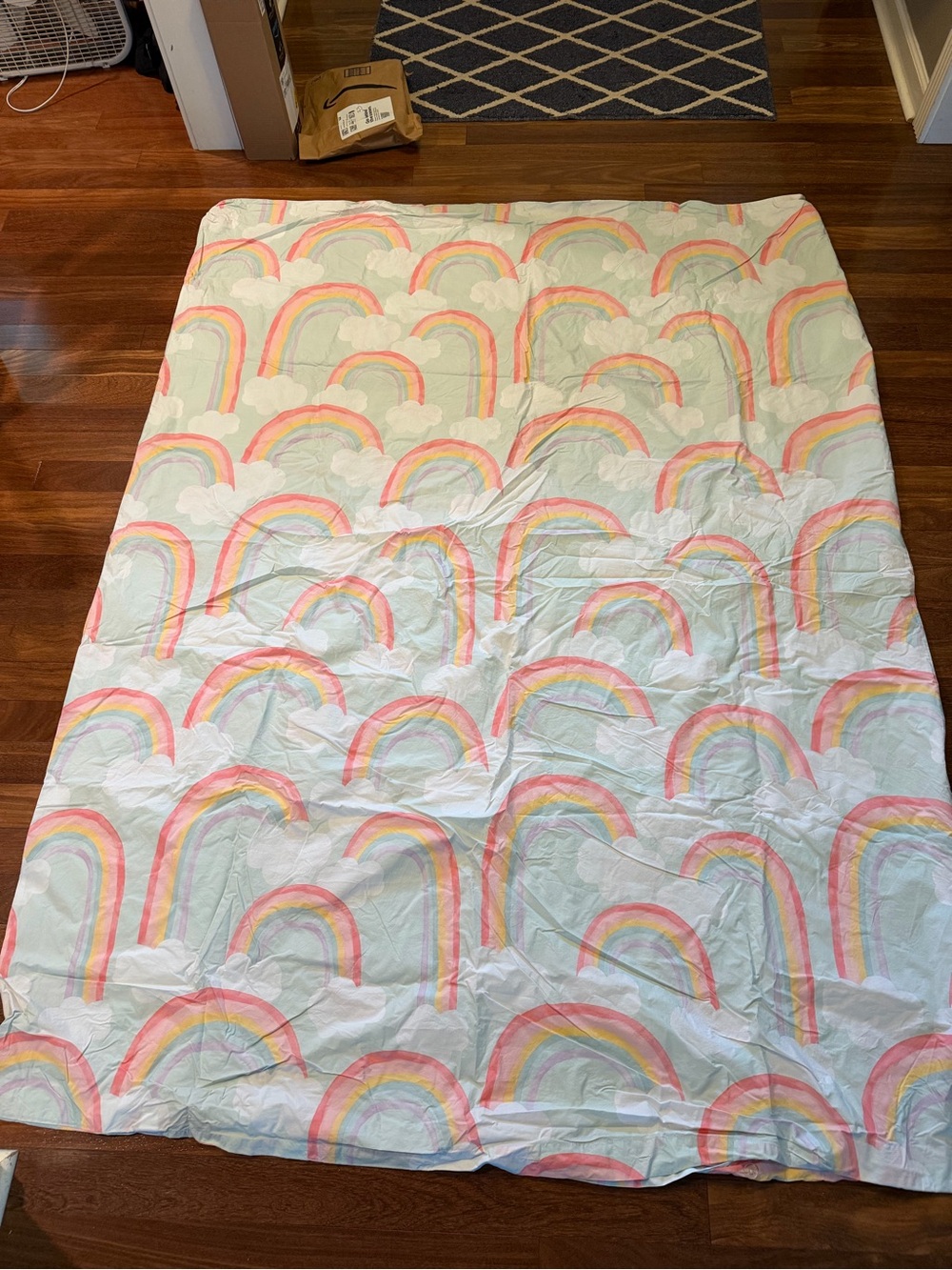 Pottery Barn Kids Mint Duvet Cover with Pastel Rainbow Arches
